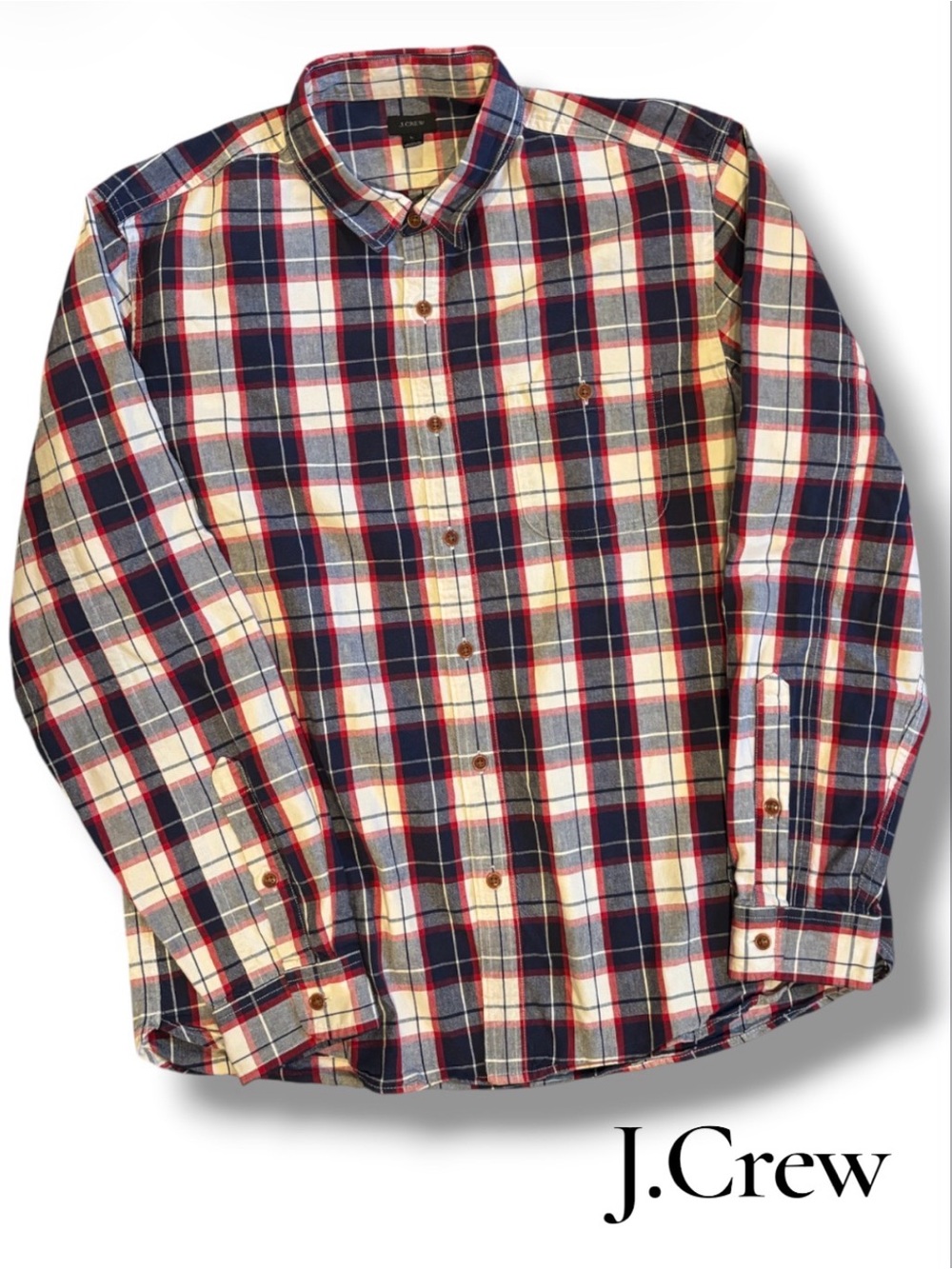 J.Crew Men’s Rustic Cotton Button Down Shirt Loyola Plaid Large